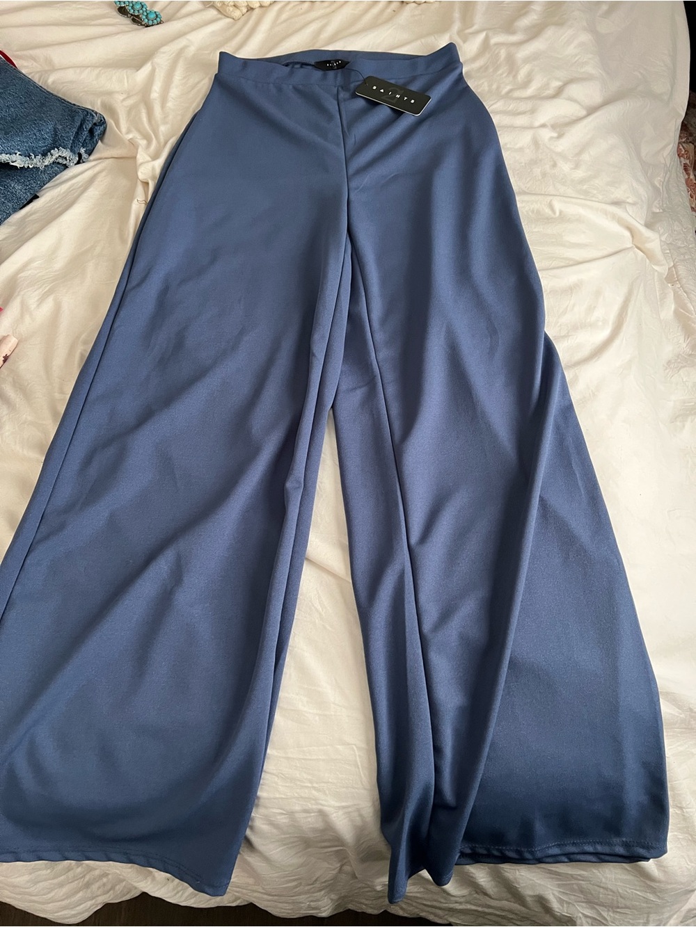 High-Rise Wide-Leg Pants in Slate Blue